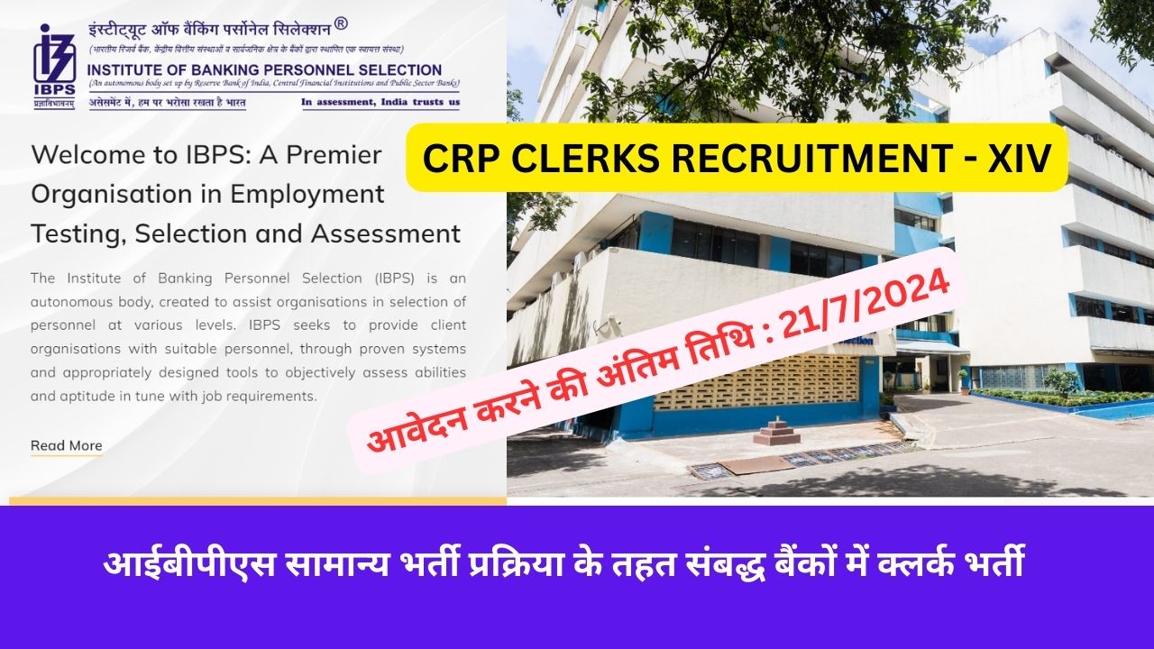 CRP CLERKS RECRUITMENT - XIV : आईबीपीएस सामान्य भर्ती प्रक्रिया के तहत संबद्ध बैंकों में क्लर्क भर्ती